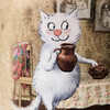 ФАРТУК "СИНИЕ КОТЫ. ЛЮБОВЬ МОЯ", 100% ХЛОПОК,ТВИЛ, БЕЖ